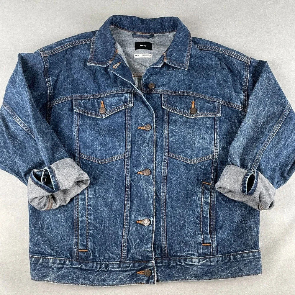 BDG Urban Outfitters Denim Trucker Jacket Mens M Blue Relaxed Fit‎ Casual EUC